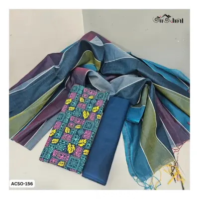 Slab Cotton with Half Silk Dupatta || ACSO-156