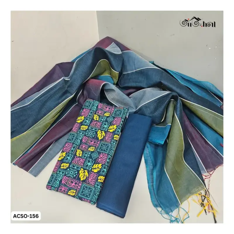 Slab Cotton with Half Silk Dupatta || ACSO-156